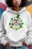 Orange Green Letter Shamrock Four Leaf Clover Print Draw String Hooded Collar Long Sleeve Fall Winter Sweatshirts Tops