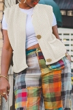 Lemon Yellow V Neck Sleeveless Casual Pocket Buttons Knitted Vest