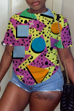 Yellow Purple Graphcis Print O Neck Short Sleeve Casual Outing Oversize T-Shirts