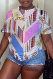 Yellow Purple Graphcis Print O Neck Short Sleeve Casual Outing Oversize T-Shirts