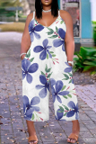 Apricot Graphics Print Backless Sleeveless Spaghetti Strap Casual Cami Wide Leg Jumpsuits