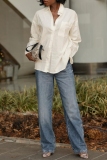 Blue High Waist Casual Distressed Straight Leg Denim Jeans
