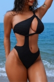 Black Sleeveless Backless Hollow Out Belted One Piece Swimsuit Beach Vacation Swimwears (With Paddings)