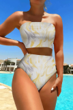 Camel Graphcis Print Sleeveless Backless Beach Vacation One Pieces Swimwears (Without Paddings)