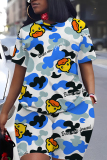 Black Blue Graphcis Print Round Neck Short Sleeve Oversize T-shirt And Shorts Casual Two Pieces Matching Sets