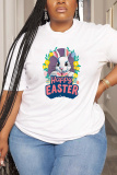 White Red Cartoon Print O Neck Short Sleeve Casual Outing Oversize T-Shirts