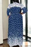 Brown Geometric Print V Neck 3/4 Sleeve Lace Up Casual Outings Plus Size Straight Loose Maxi Dress