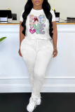 Light Purple Letter Print O Neck Short Sleeve Oversize T-shirt And Skinny Pants Casual Two Pieces Trouser Sets