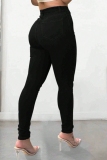 Black Pearls Decor Mid Waist Casual Denim Skinny Jeans
