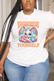 White Red Cartoon Print O Neck Short Sleeve Casual Outing Oversize T-Shirts