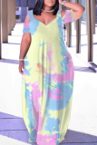 White Floral Print V Neck Cold Shoulder Hollow Out Casual Loose Plus Size Maxi Dresses