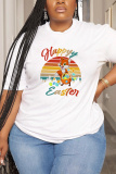 White Red Cartoon Print O Neck Short Sleeve Casual Outing Oversize T-Shirts