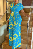 Yellow Letter Print V Neck Short Sleeve Casual Vacation Wide Leg Jumpsuits