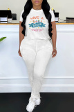 Light Purple Letter Print O Neck Short Sleeve Oversize T-shirt And Skinny Pants Casual Two Pieces Trouser Sets