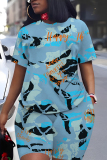 Black Blue Graphcis Print Round Neck Short Sleeve Oversize T-shirt And Shorts Casual Two Pieces Matching Sets