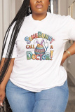 White Red Cartoon Print O Neck Short Sleeve Casual Outing Oversize T-Shirts