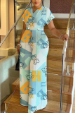 Yellow Letter Print V Neck Short Sleeve Casual Vacation Wide Leg Jumpsuits