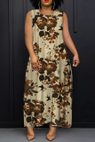 Green Boho Graphics Print Sleeveless O Neck Casual Vacation Maxi Tank Dresses