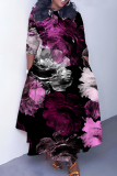 Blue Graphics Print O Neck 3/4 Sleeve Belted Pockets Long Vacation Casual Pleated A Line Maxi Dresses