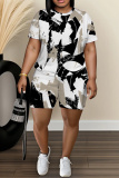 Pastel Green Floral Print Round Neck Short Sleeve T-shirt And Shorts Casual Two Pieces Matching Sets