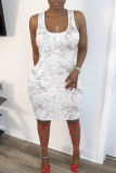 Brown Graphics Print Sleeveless U Neck Casual Outing Plus Size Bodycon Midi Vest Dresses
