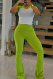 Yellow Green O Neck Short Sleeve T-shirt And Skinny Pants Sportwear Casual Two Pieces Jogger Sets