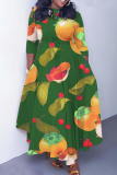 Royal Blue Graphics Print O Neck 3/4 Sleeve Belted Pockets Long Vacation Casual Pleated A Line Maxi Dresses