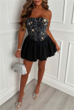 Black Sequins Backless Strapless Sleeveless Formal Evening Party Prom Pleated Tube Mini Dresses