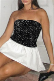 Black Sequins Backless Strapless Sleeveless Formal Evening Party Prom Pleated Tube Mini Dresses