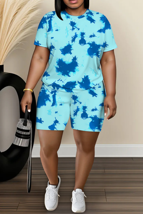 Pastel Green Floral Print Round Neck Short Sleeve T-shirt And Shorts Casual Two Pieces Matching Sets