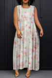 Green Boho Graphics Print Sleeveless O Neck Casual Vacation Maxi Tank Dresses