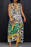 Green Boho Graphics Print Sleeveless O Neck Casual Vacation Maxi Tank Dresses