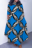 Red Graphics Print O Neck 3/4 Sleeve Belted Pockets Long Vacation Casual Pleated A Line Maxi Dresses
