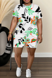 Pastel Green Floral Print Round Neck Short Sleeve T-shirt And Shorts Casual Two Pieces Matching Sets