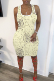 Brown Graphics Print Sleeveless U Neck Casual Outing Plus Size Bodycon Midi Vest Dresses