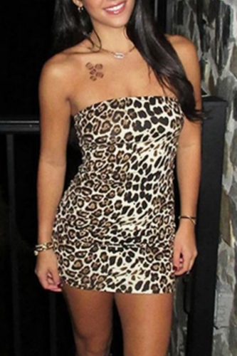 Leopard Print Sleeveless Backless Strapless Night Club Bodycon Tube Mini Dresses