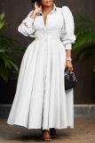 Red Turndown Collar Shirt Sleeve Buttons Casual Vacation Pleated Maxi Shirt Dresses