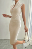 Black Sleeveless V Neck Formal Evening Party Ruched Bodycon Midi Dresses