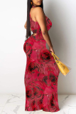 White Floral Print O Neck Sleeveless Party Evening Party Bodycon Maxi Dresses