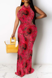 White Floral Print O Neck Sleeveless Party Evening Party Bodycon Maxi Dresses