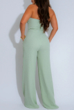 Apricot Sleeveless Backless Keyhole Cutout Knitted Casual Vacation Halter Wide Leg Jumpsuits
