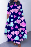 Royal Blue Graphics Print O Neck 3/4 Sleeve Belted Pockets Long Vacation Casual Pleated A Line Maxi Dresses
