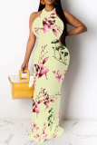 White Floral Print O Neck Sleeveless Party Evening Party Bodycon Maxi Dresses