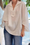 Off White Turndown Collar Long Sleeve Buttons Casual Vacation Shirt Tops