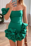 White Sleeveless Strapless Ruffled Formal Evening Party Ruched Bodycon Tube Mini Dresses