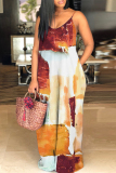 Black Gold Graphics Print Backless Spaghetti Strap Floor Length Vacation Baggy Plus Size Sundress Slip Maxi Dress
