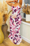 White Purple Graphics Print Sleeveless Backless Spaghetti Strap Casual Bodycon Maxi Slip Dresses