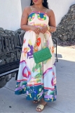 Multicolor Casual Graphics Print Backless Sleeveless Spaghetti Strap Vacation Long Maxi Summer Slip Dresses