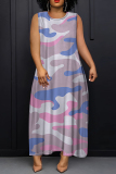 Light Purple Graphics Print Sleeveless O Neck Casual Vacation Maxi Tank Dresses