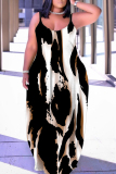 Purple Graphics Print Backless Spaghetti Strap Floor Length Vacation Baggy Plus Size Sundress Slip Maxi Dress